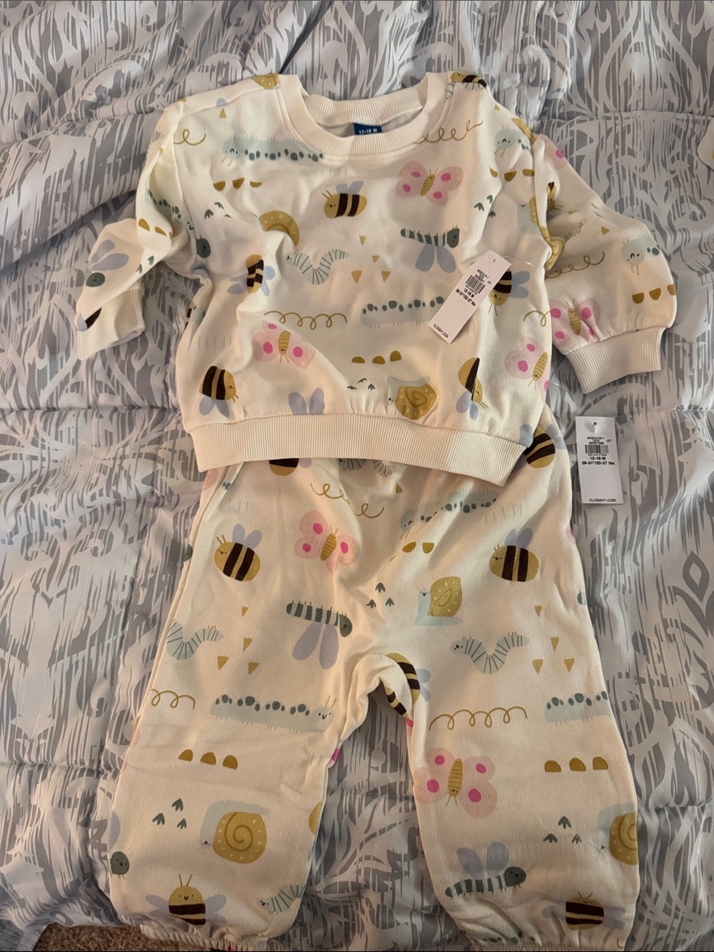 Old Navy Cream Bee & Butterfly Pajama Set with Pink and Yellow Accents
